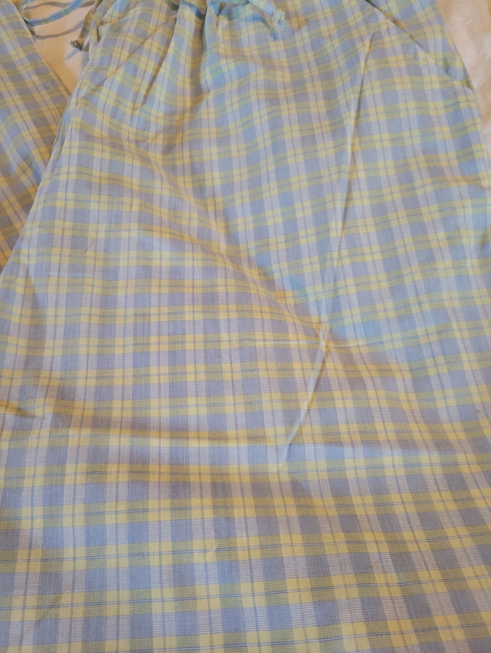 Casual 60% Cotton Lounge Summer Plaid Pants Yellow & Blue Size Medium - Picture 13 of 14